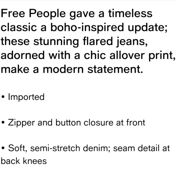 💖Free People / We The Free Pull On Printed Flared Jeans - Picture 5 of 13